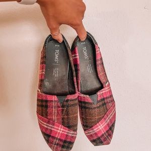- TOMS pink Roma plaid wool shoes